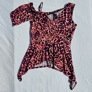 Venus Pink and Black Leopard Print Asymmetrical Top size small